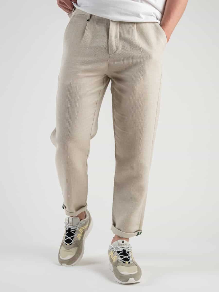BERNA Pantalone da abito misto lino lavorato 220323 Naturale