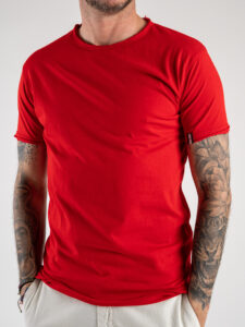 BL11 T-shirt in cotone con dettagli sulla manica sinistra BASIC Rosso (1)