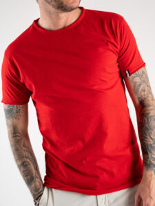 BL11 T-shirt in cotone con dettagli sulla manica sinistra BASIC Rosso (2)