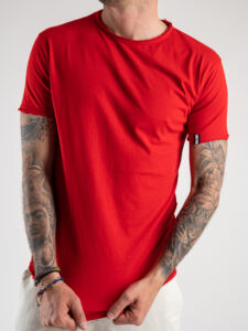 BL11 T-shirt in cotone con dettagli sulla manica sinistra BASIC Rosso (3)