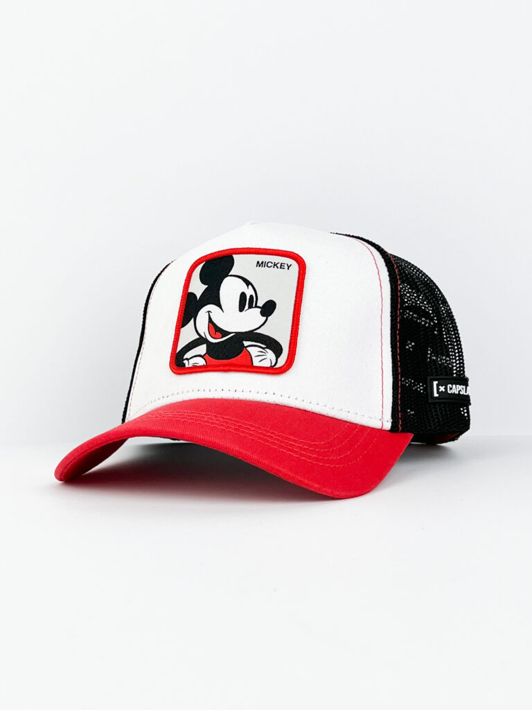 CAPSLAB Cappellino con patch stampa topolino MICKEY1 1 CAPSLAB CAPSLAB Cappellino bianco con becca rossa e patch stampa topolino MICKEY