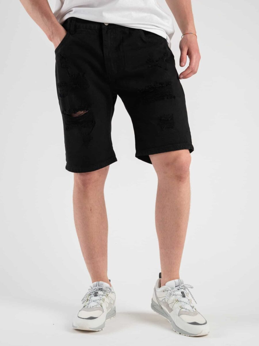 ESTASI Bermuda in jeans con rotture DESCHAMPS Nero