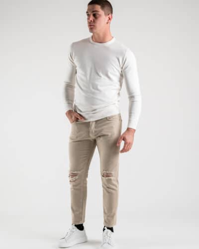 ESTASI Jeans con rotture alle ginocchia KLOPP beige 2 ESTASI ESTASI Jeans 100% cotone con rotture alle ginocchia KLOPP beige