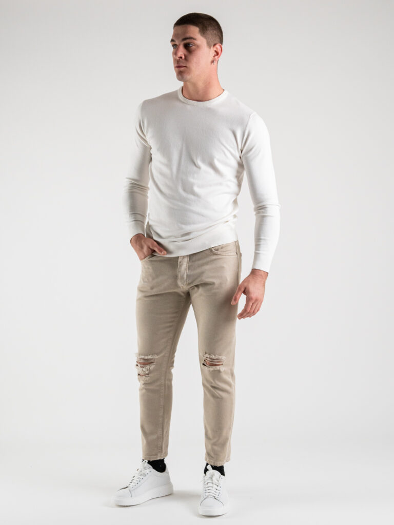 ESTASI Jeans con rotture alle ginocchia KLOPP beige 2 ESTASI ESTASI Jeans 100% cotone con rotture alle ginocchia KLOPP beige