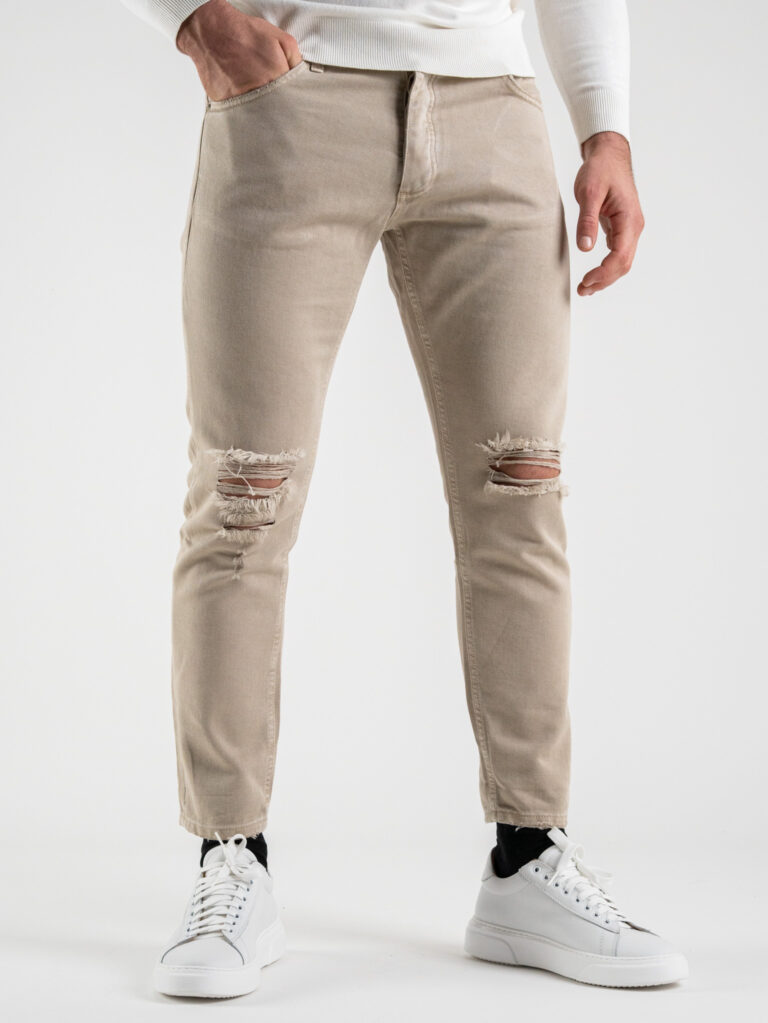 ESTASI Jeans con rotture alle ginocchia KLOPP beige 3 ESTASI ESTASI Jeans 100% cotone con rotture alle ginocchia KLOPP beige