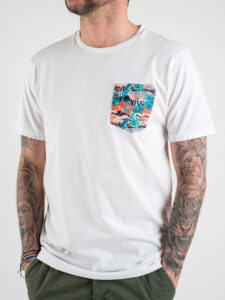 FORWARD MILANO T-shirt con taschino stampa Tropicale X16453 Bianca (1)