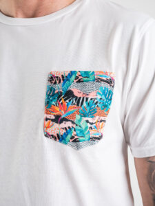 FORWARD MILANO T-shirt con taschino stampa Tropicale X16453 Bianca (2)