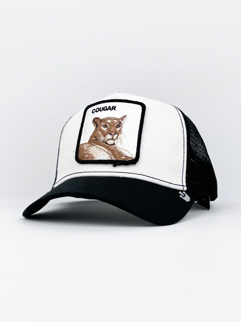 GOORIN BROS Cappellino bianco con becca nera e patch in pelle bianca stampa puma COUGAR