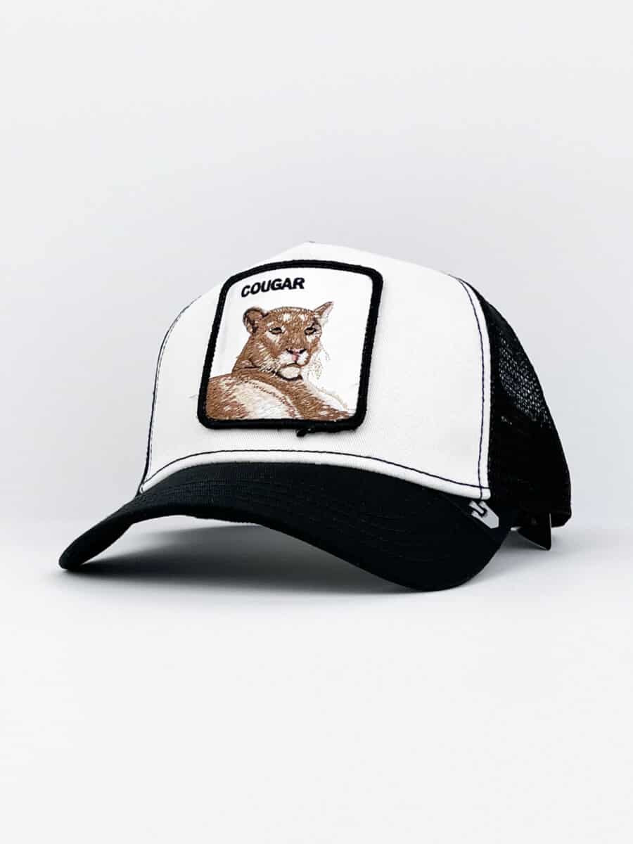 GOORIN BROS Cappellino bianco con becca nera e patch in pelle bianca stampa puma COUGAR