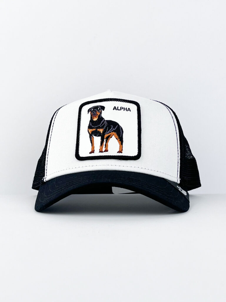 GOORIN BROS Cappellino bianco con patch in pelle bianca stampa Rottweiler ALPHA1 GOORIN BROS GOORIN BROS Cappellino bianco con patch in pelle bianca stampa Rottweiler ALPHA