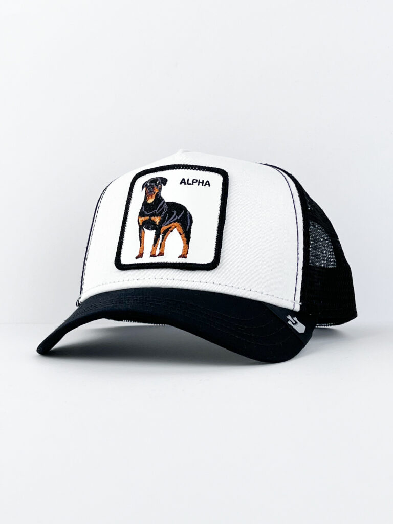 GOORIN BROS Cappellino bianco con patch in pelle bianca stampa Rottweiler ALPHA2 GOORIN BROS GOORIN BROS Cappellino bianco con patch in pelle bianca stampa Rottweiler ALPHA