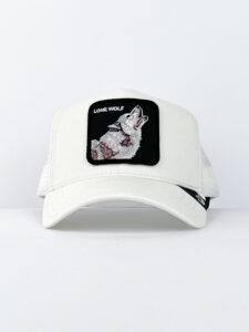 GOORIN BROS Cappellino bianco con patch nera stampa Lupo LONE WOLF1