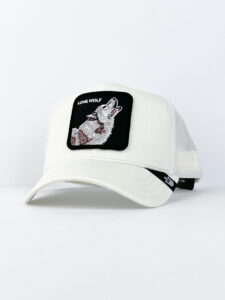 GOORIN BROS Cappellino bianco con patch nera stampa Lupo LONE WOLF2