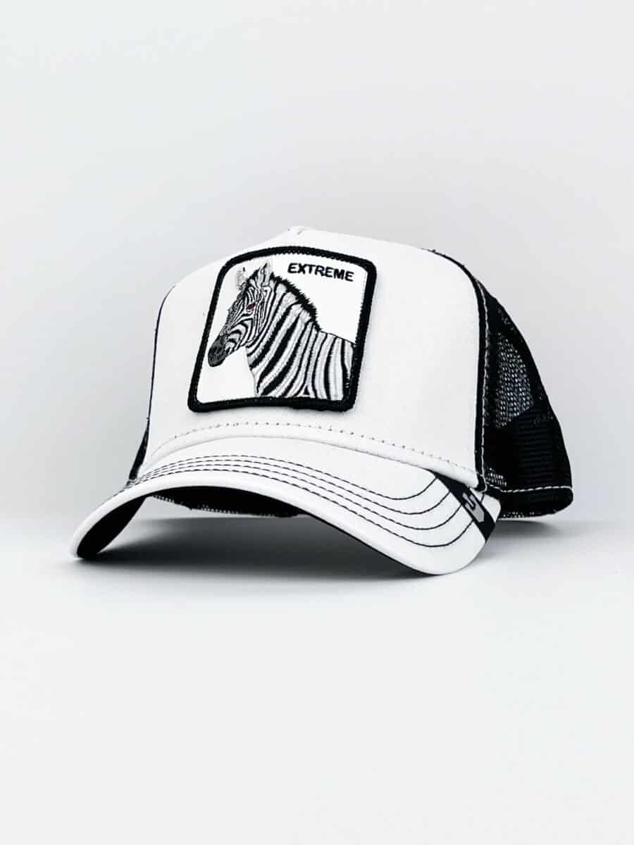 GOORIN BROS Cappellino bianco con retina nera e patch in pelle bianca stampa zebra EXTREME