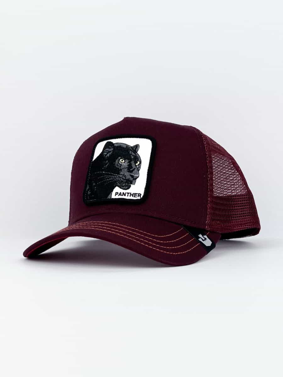 GOORIN BROS Cappellino bordeaux con patch in pelle bianca stampa pantera PANTHER