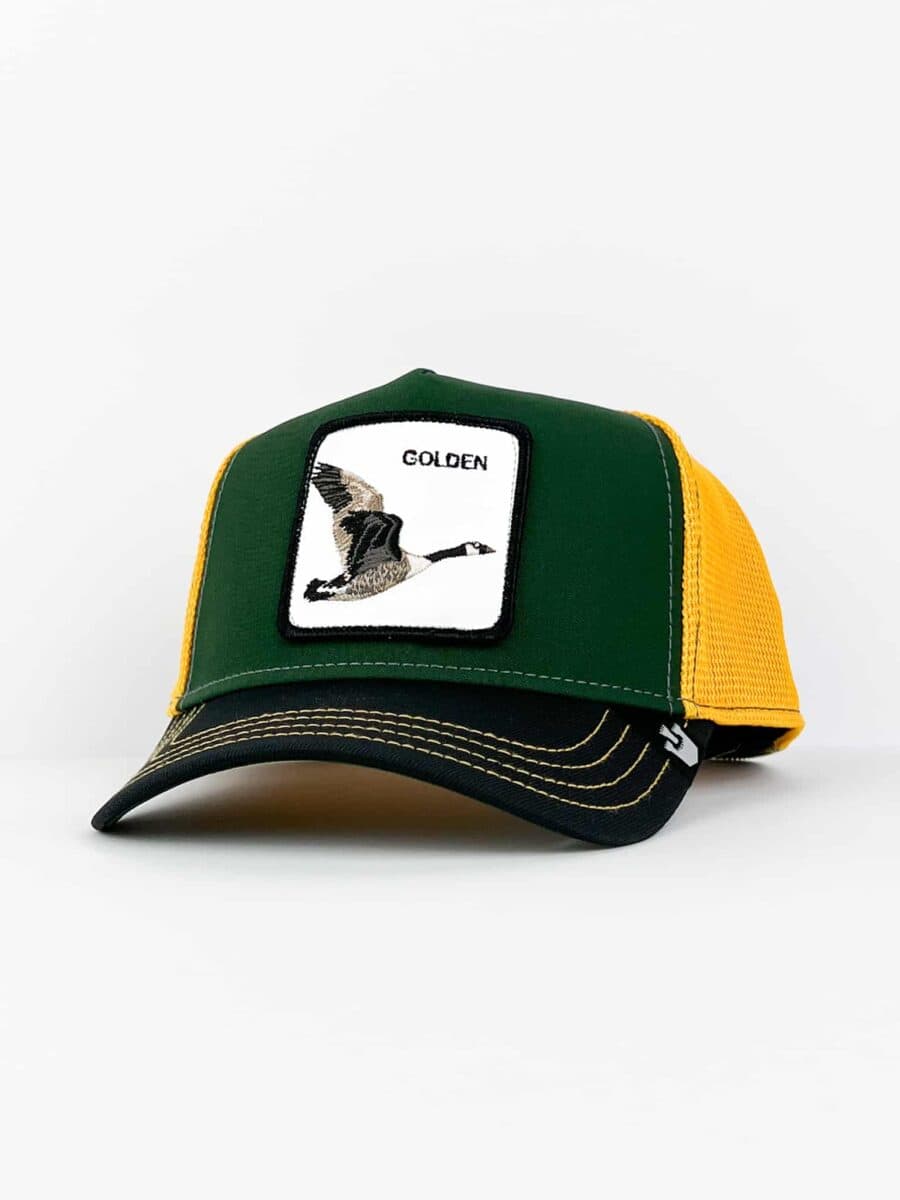 GOORIN BROS Cappellino verde con becca nera retina gialla e patch bianca stampa GOLDEN