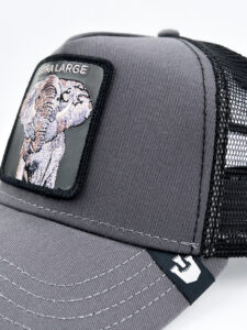 GOORIN BROS Cappellino grigio con retina e patch in pelle nera stampa elefante EXTRA LARGE1