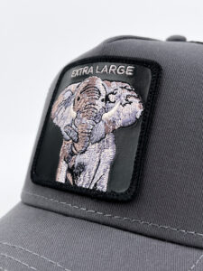 GOORIN BROS Cappellino grigio con retina e patch in pelle nera stampa elefante EXTRA LARGE2