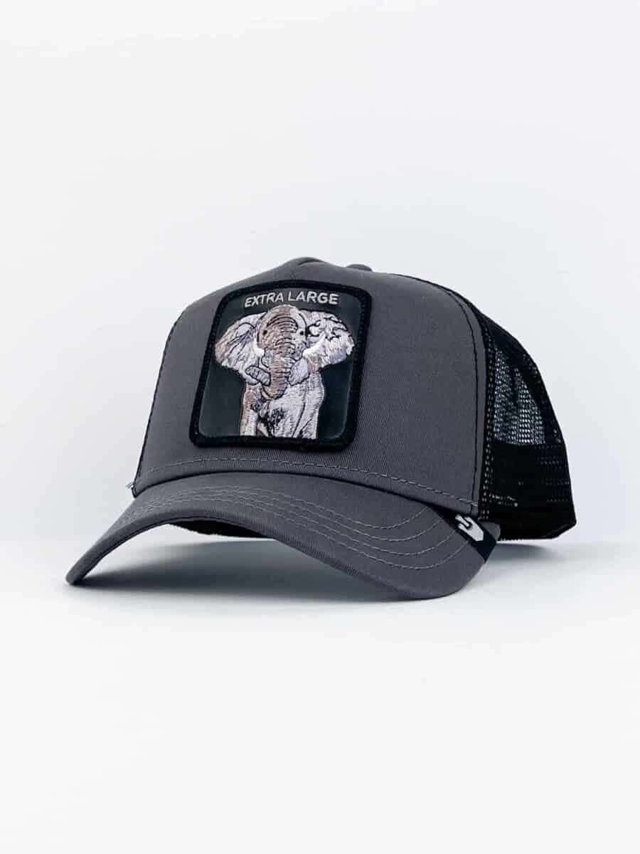 GOORIN BROS Cappellino grigio con retina e patch in pelle nera stampa elefante EXTRA LARGE