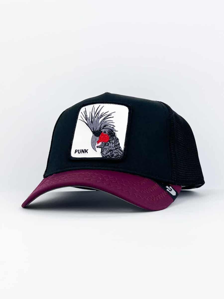 GOORIN BROS Cappellino nero con becca viola e patch in pelle bianca stampa PUNK