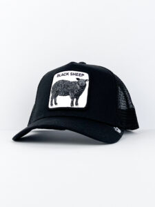 GOORIN BROS Cappellino nero con patch in pelle bianca stampa pecora BLACK SHEEP2