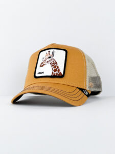 GOORIN BROS Cappellino senape con patch in pelle bianca stampa giraffa HIGH1
