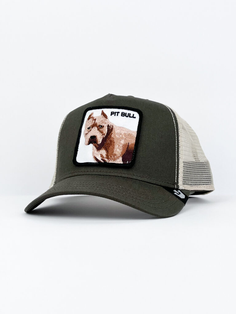 GOORIN BROS Cappellino verde con retina beige e patch bianca stampa PITBULL
