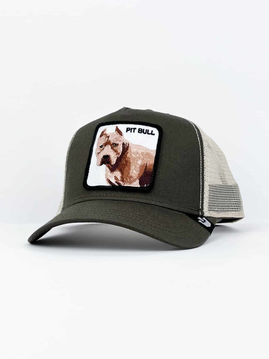GOORIN BROS Cappellino verde con retina beige e patch bianca stampa PITBULL