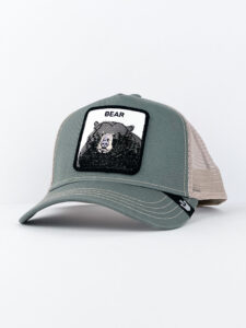 GOORIN BROS Cappellino verde con retina beige e patch in pelle bianca stampa orso BEAR1