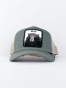 GOORIN BROS Cappellino verde con retina beige e patch in pelle bianca stampa orso BEAR2