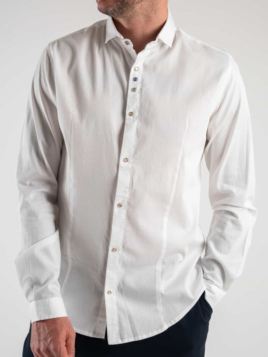 IMPERIAL Camicia tinta unita con bottoni colorati e colletto C6407E101 Bianca