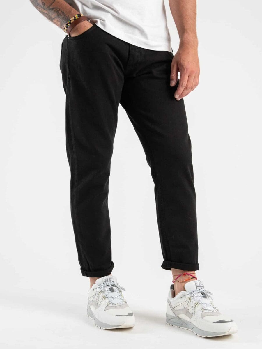 OVER-D Pantalone cropped in cotone leggero, con gamba morbida e corto alla caviglia P04 Nero