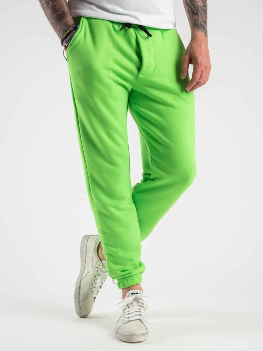Pantalone tuta garzato leggero con polsini M-32725 Verde Fluo
