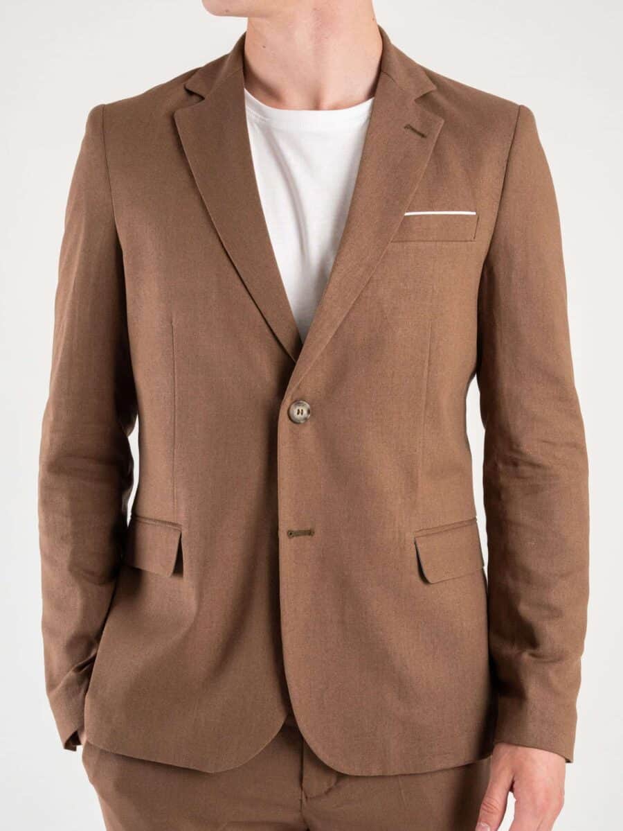 ALEANDRO LA CORTE Giacca in lino leggera slim fit MILK3 Marrone