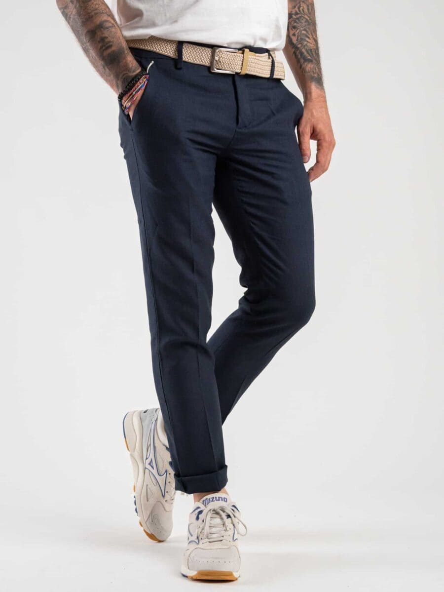 ALEANDRO LA CORTE Pantalone in lino leggero slim fit MILK3 Blu