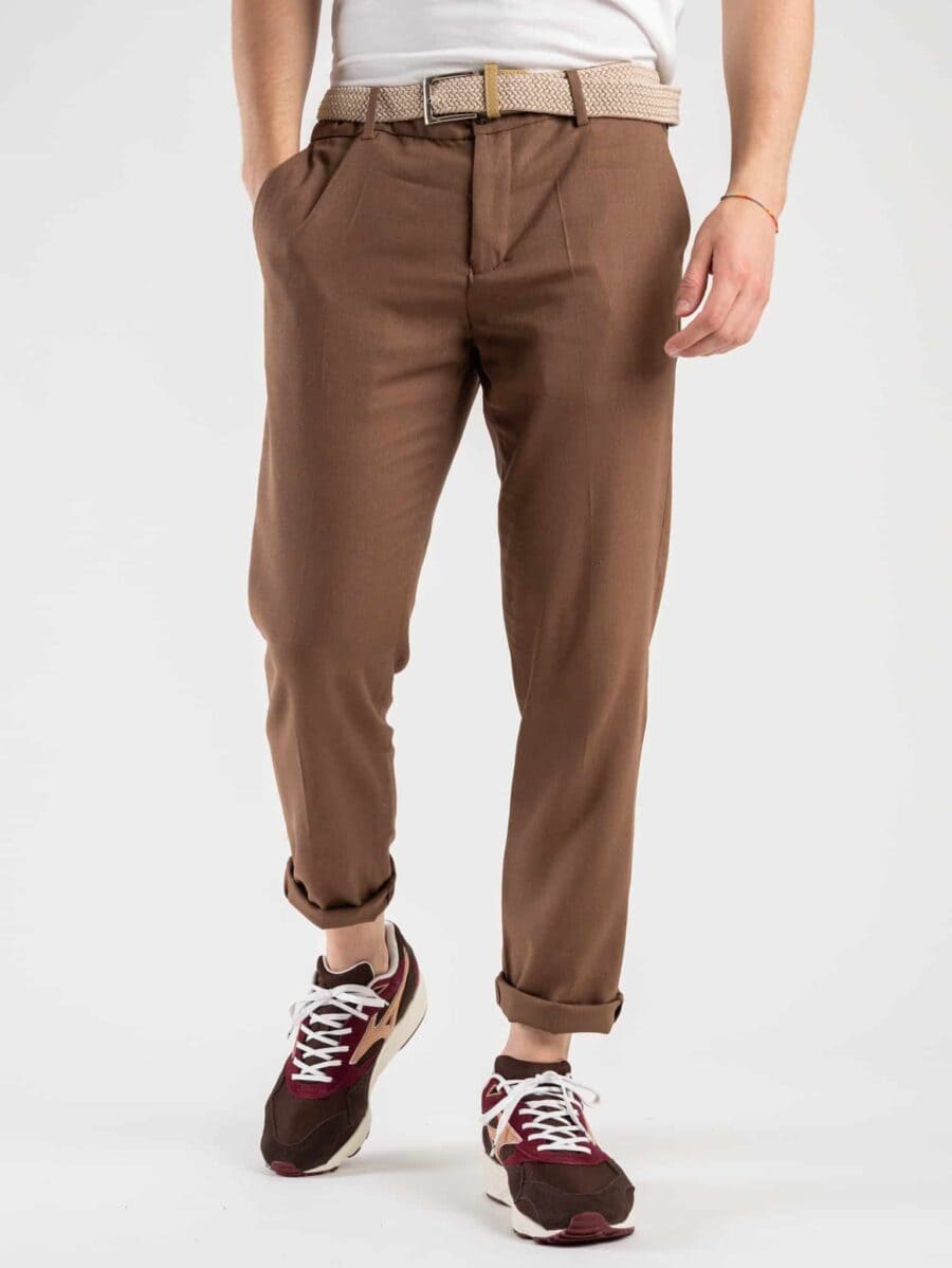 ALEANDRO LA CORTE Pantalone in lino leggero slim fit MILK3 Marrone