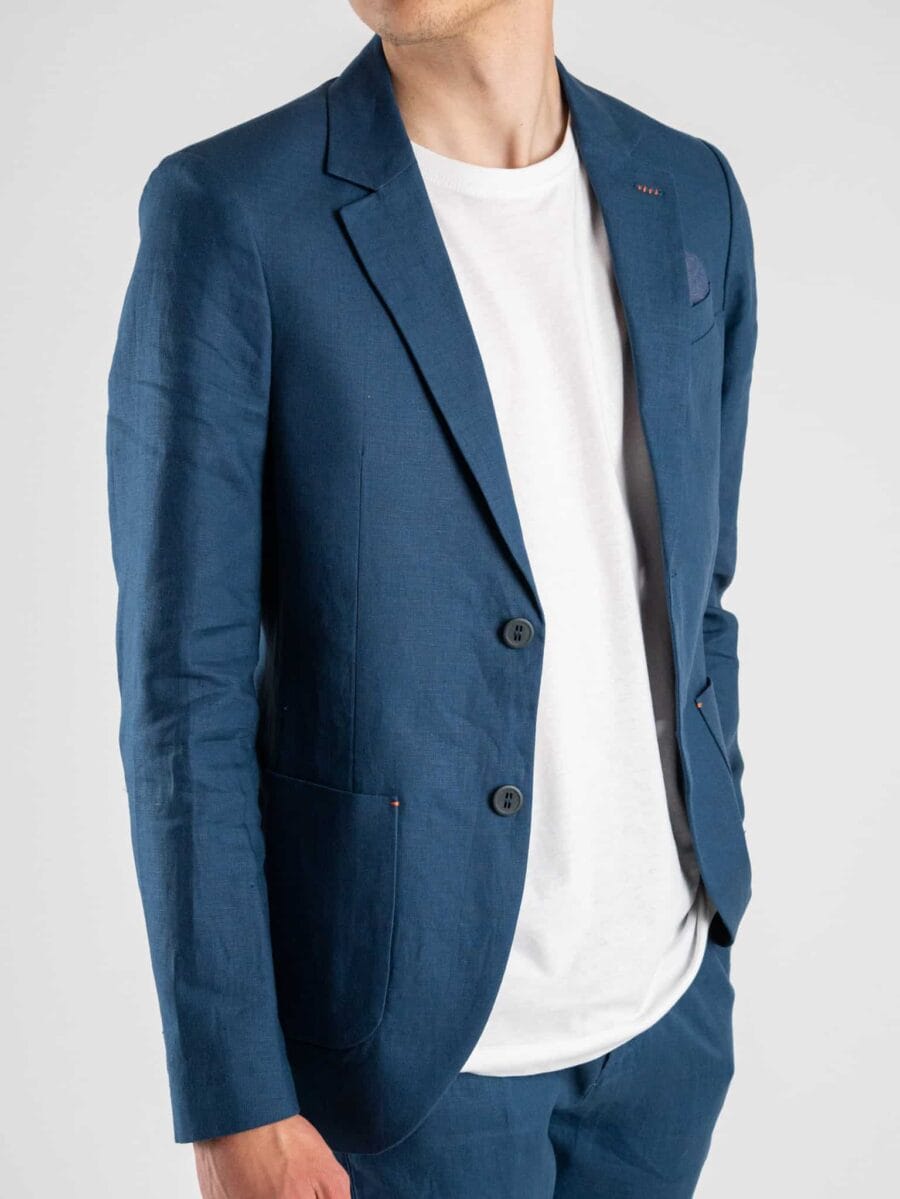 ALTATENSIONE Giacca leggera in lino con pochette 1124F ROTAIA Blu