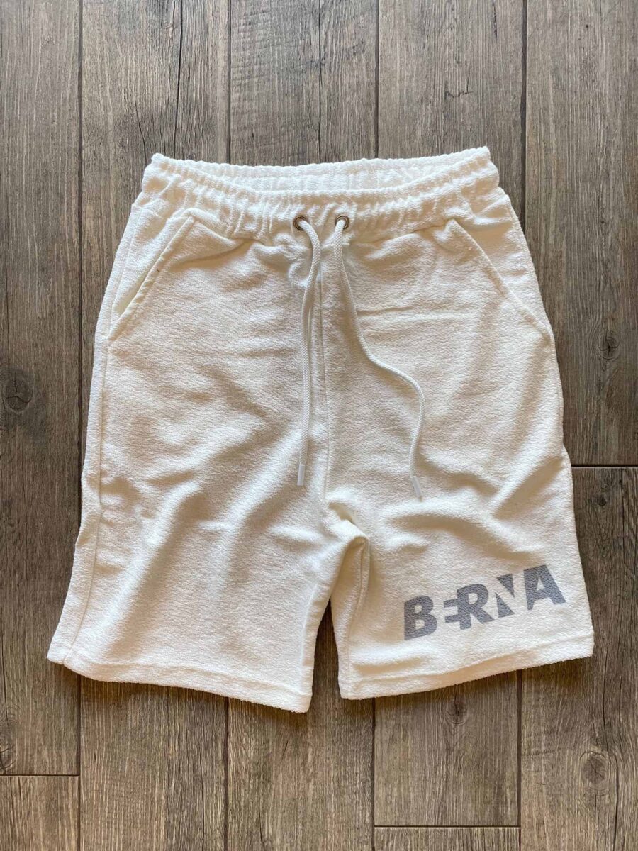 BERNA Bermuda garzato con stampa logo orizzontale 220413 Panna