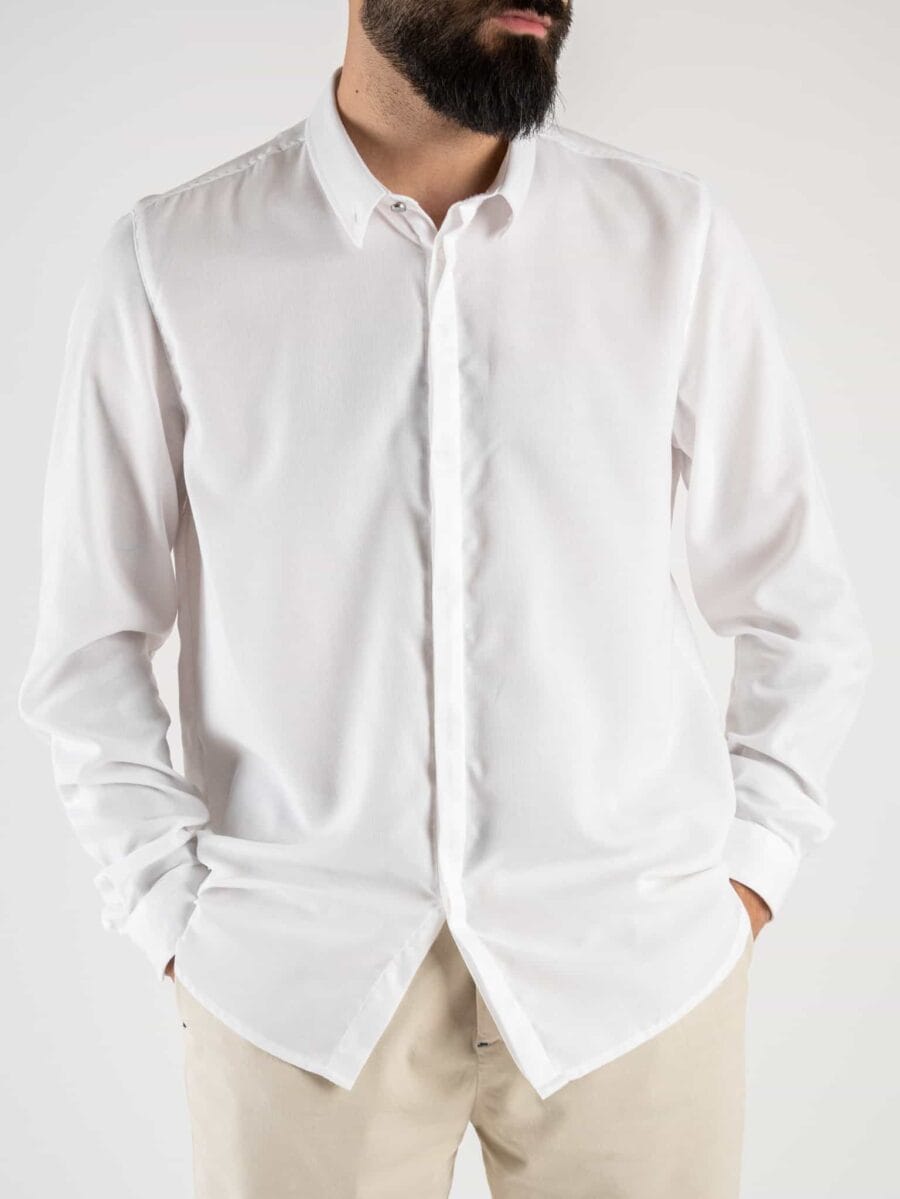 BERNA Camicia basica misto cotone con colletto 220083 Bianco