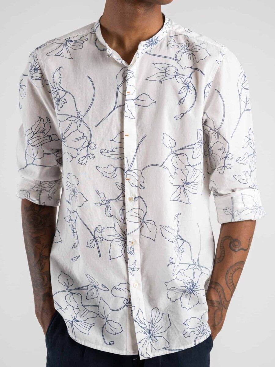 BERNA Camicia bianca in cotone stampa fiori 220077