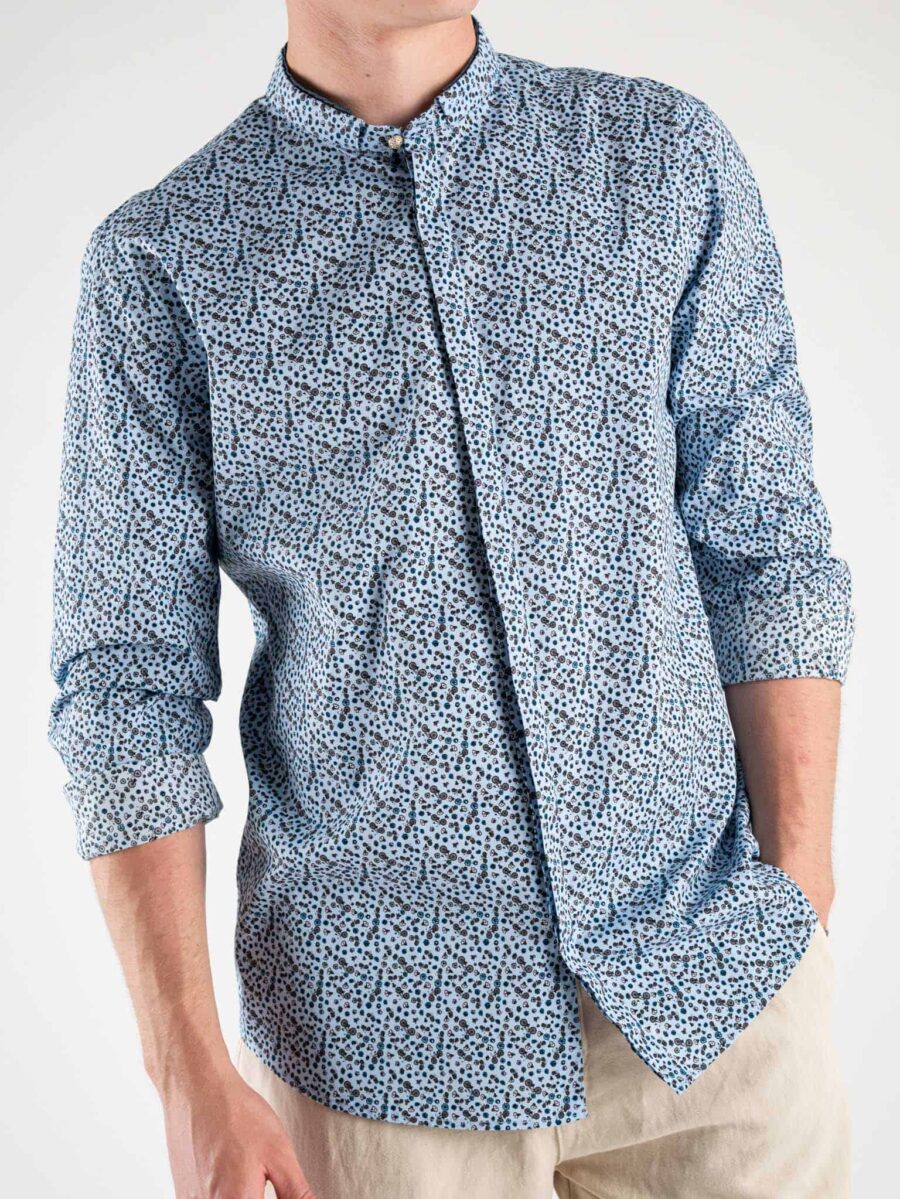 BERNA Camicia coreana in cotone con stampa biciclette 220194 Azzurro