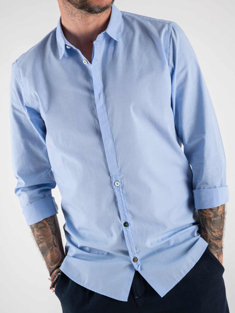 BERNA Camicia in cotone operato con colletto 220190 Azzurro