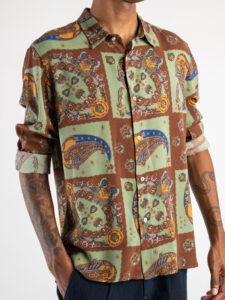 BERNA Camicia in viscosa stampa bandana 220095 Marrone (5)