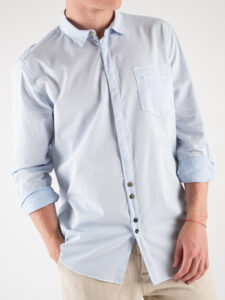 BERNA Camicia jacquard azzurra in cotone operato 220192 (1)