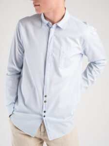 BERNA Camicia jacquard azzurra in cotone operato 220192 (4)