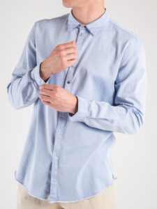 BERNA Camicia reschina azzurra in cotone operato blu 220198 (5)