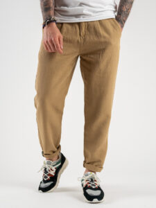 BERNA Pantalone morbido con coulisse in misto lino 220319 Deserto (7)
