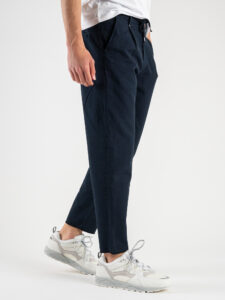 BERNA Pantalone morbido con coulisse in misto lino 220319 Navy (1)