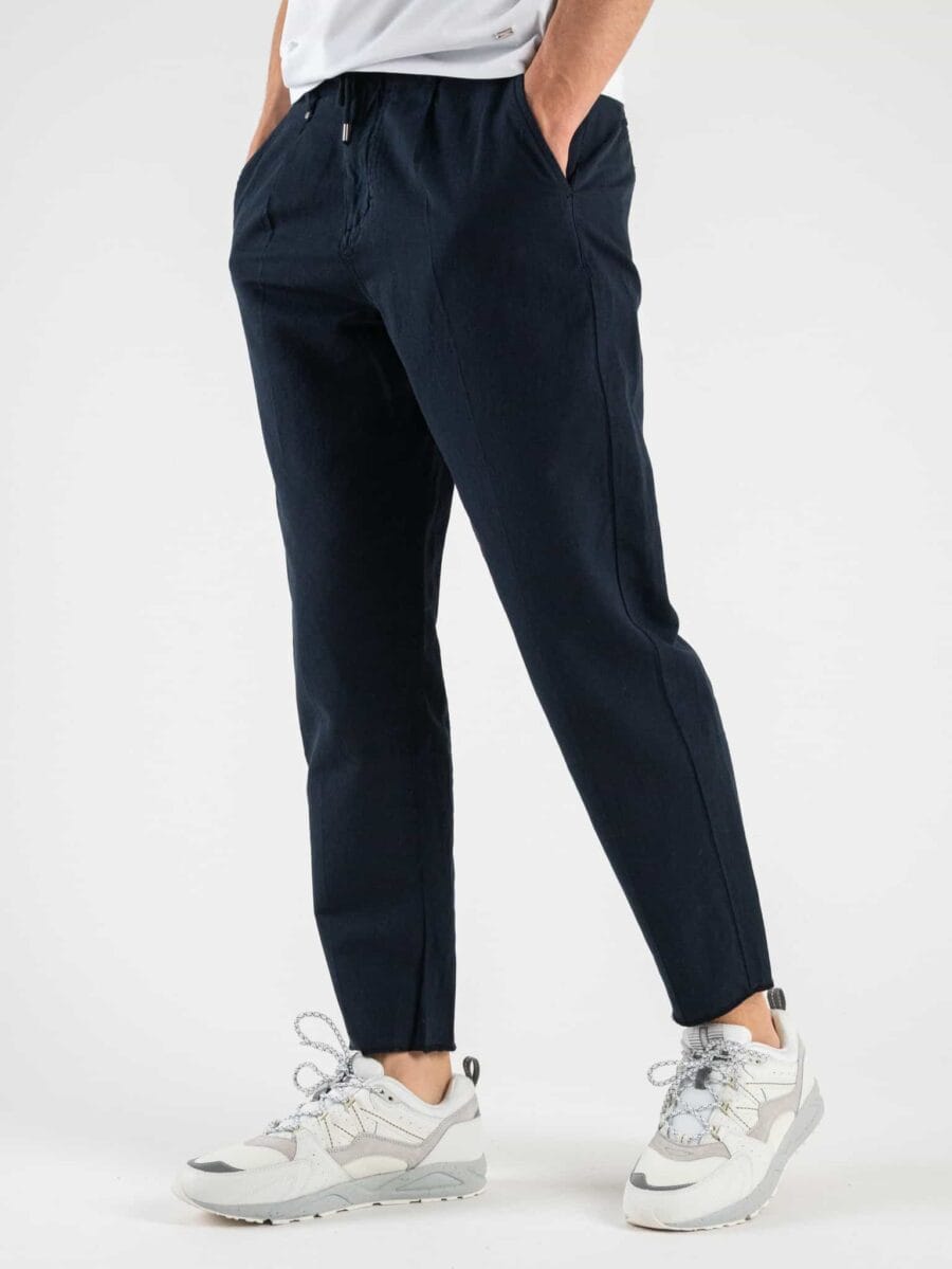 BL11 Pantalone leggero misto cotone/lino con coulisse NUOTO Blu