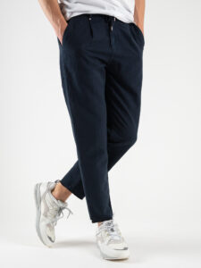 BERNA Pantalone morbido con coulisse in misto lino 220319 Navy (4)